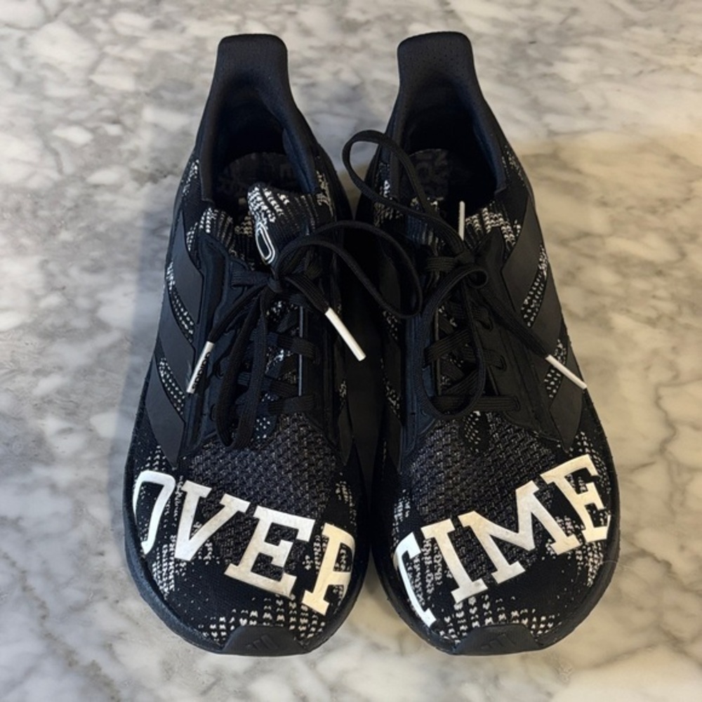Black and White Sneakers with 'Overtime' Design, Ultraboost 5x, Mens 9